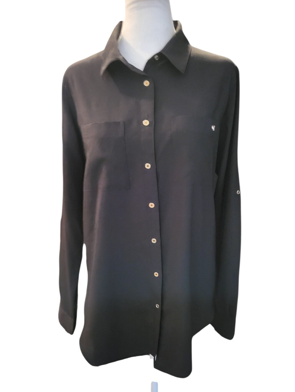 Calvin Klein Classic Button-Down Shirt Black sz M